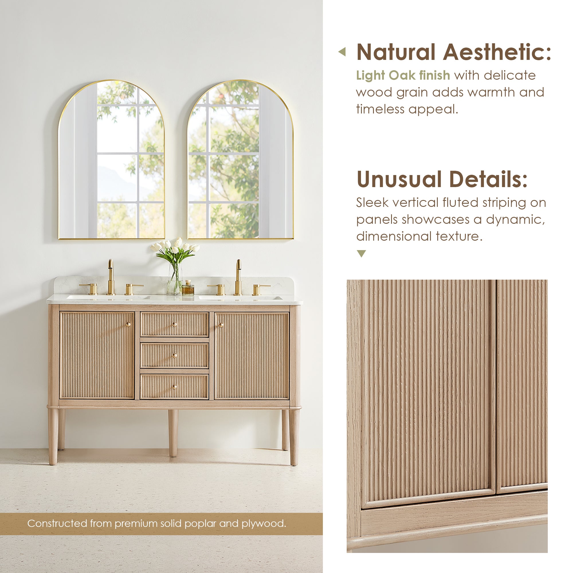 Blaise Bathroom Vanity, Light  Oak, 54" Double, No Mirror