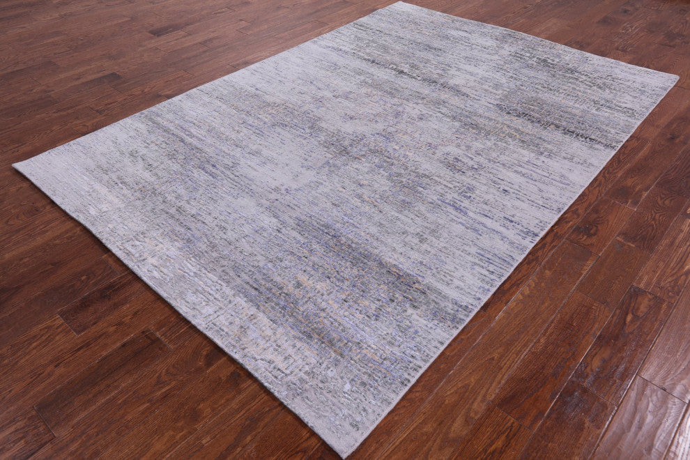 6' 1" X 8' 11" Handmade Abstract Wool and Silk Rug Q8717
