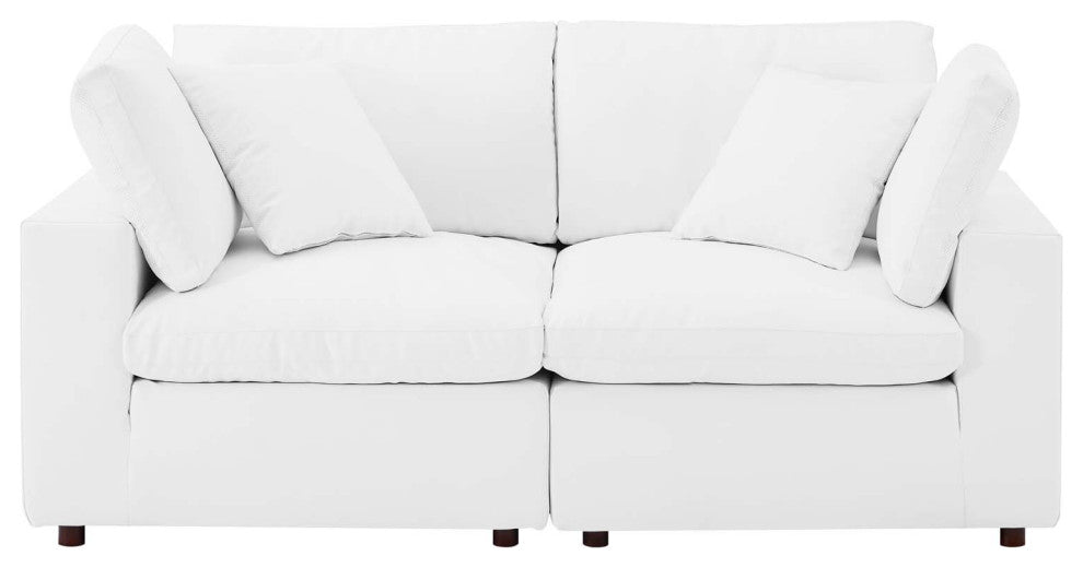 Loveseat Sofa, Faux Vegan Leather, White, Modern, Living Lounge Hospitality