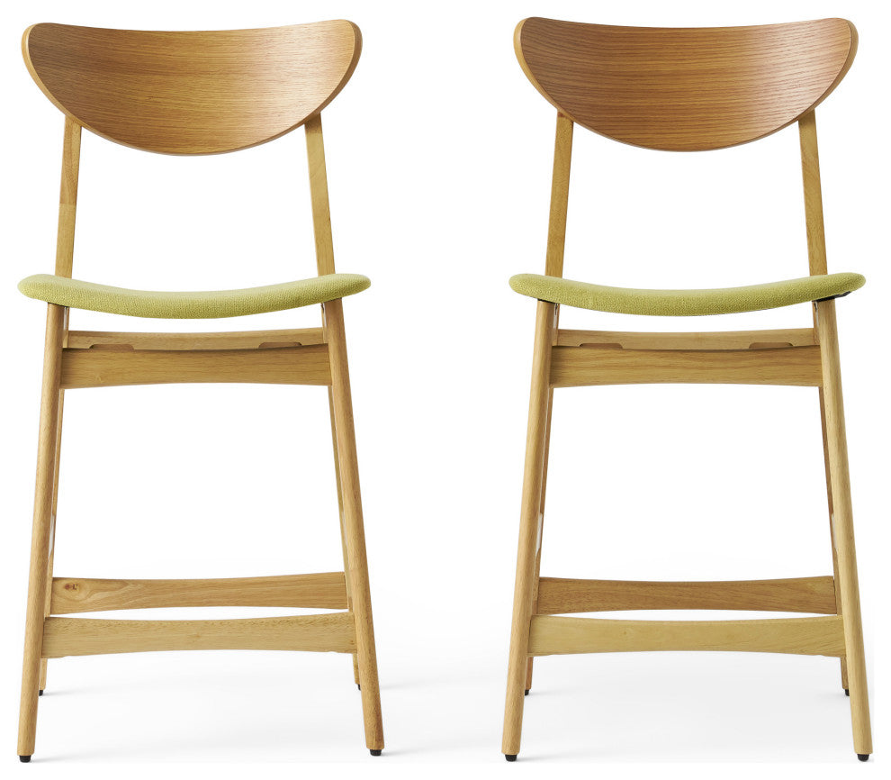 GDF Studio Molle Mid-Century Design Counter Stools, Green/Oak, Set of 2