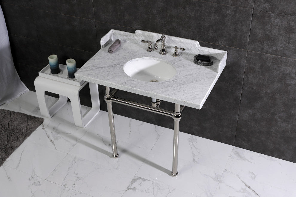 Kingston Brass LMS3630MB6 36" Carrara Marble Console Sink, Legs