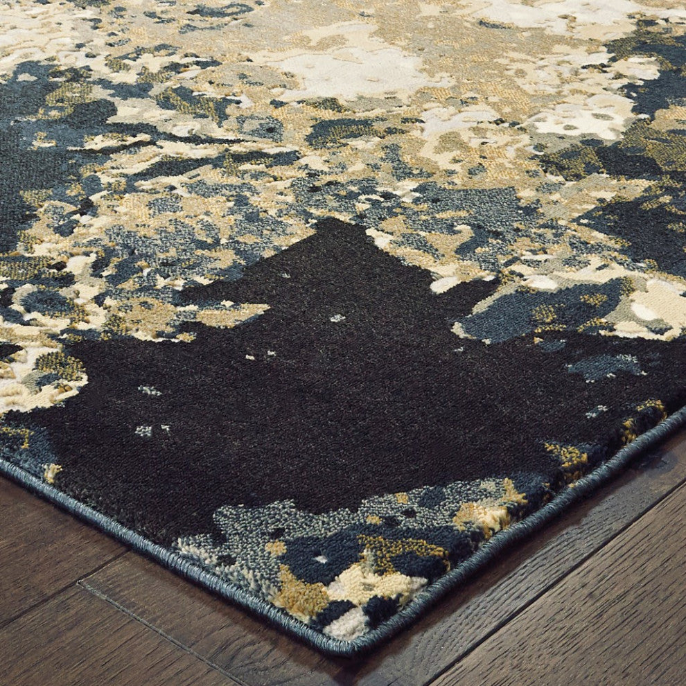 HomeRoots 6' x 9' Ivory Navy Abstract Marble Indoor Area Rug