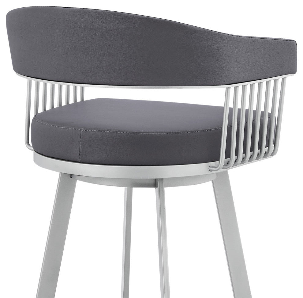 Bronson 29" Slate Gray Faux Leather/Silver Metal Bar Stool