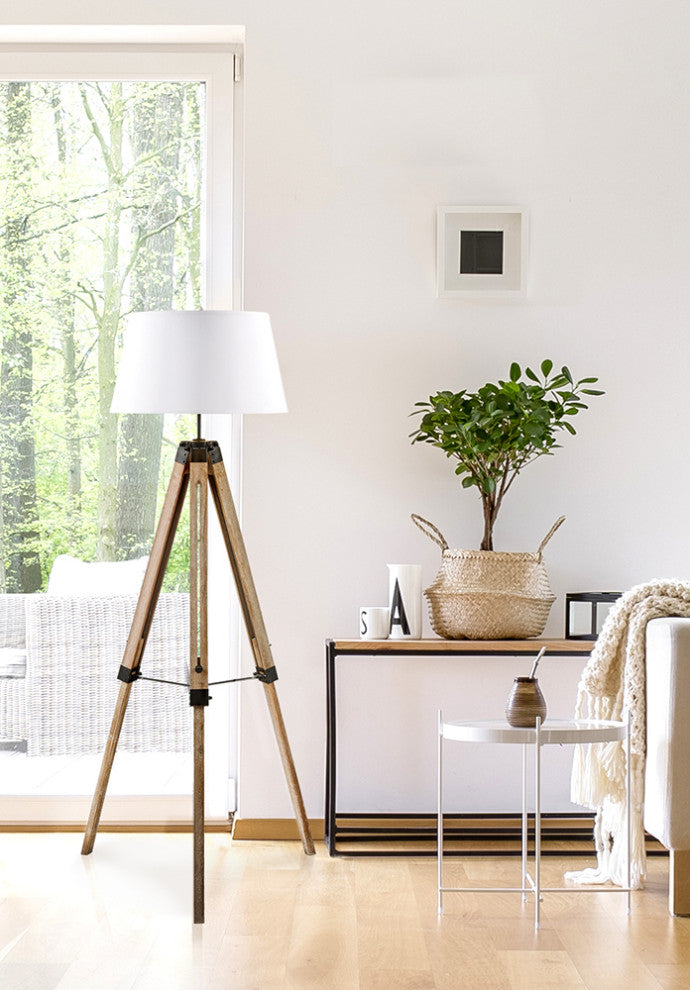 Amlight Tripod Floor Lamp With Gray Stand and Brushed Nickel Touch, White Shade