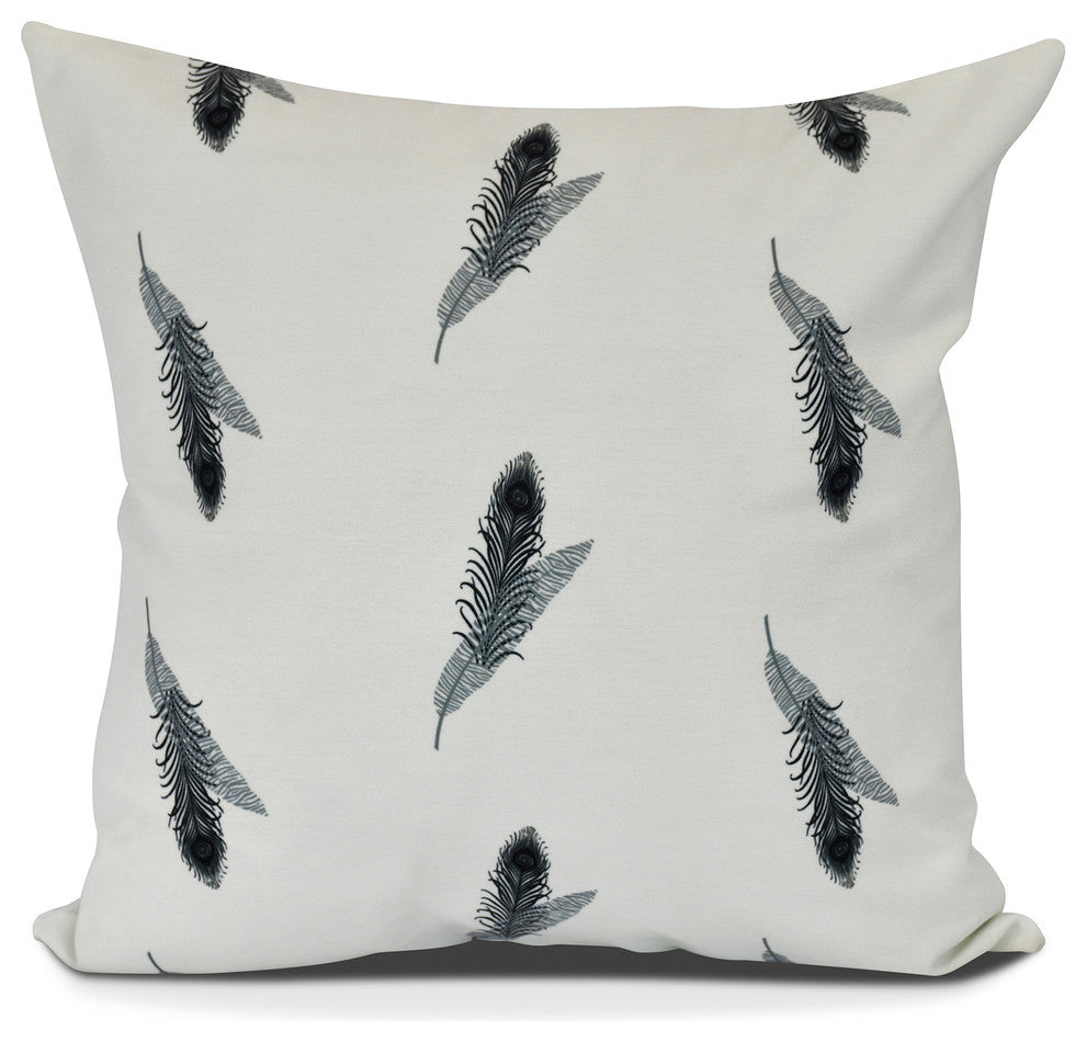 Feather Stripe, Floral Print Pillow, Black, 26" x 26"