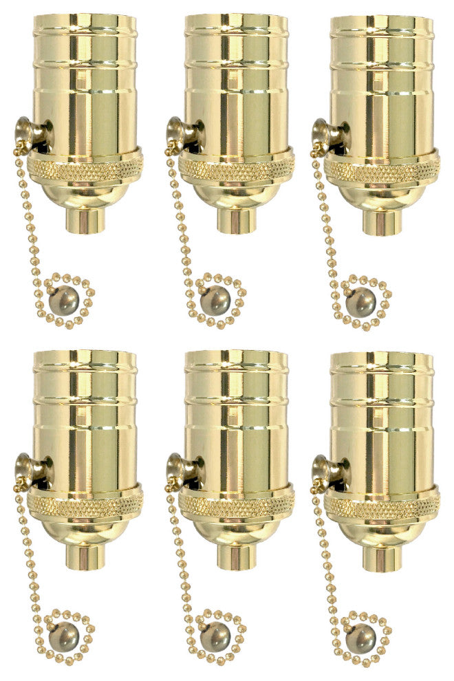 Royal Designs, Inc. Vintage Pull Chain Lamp Socket, Polished Brass, Set of 6