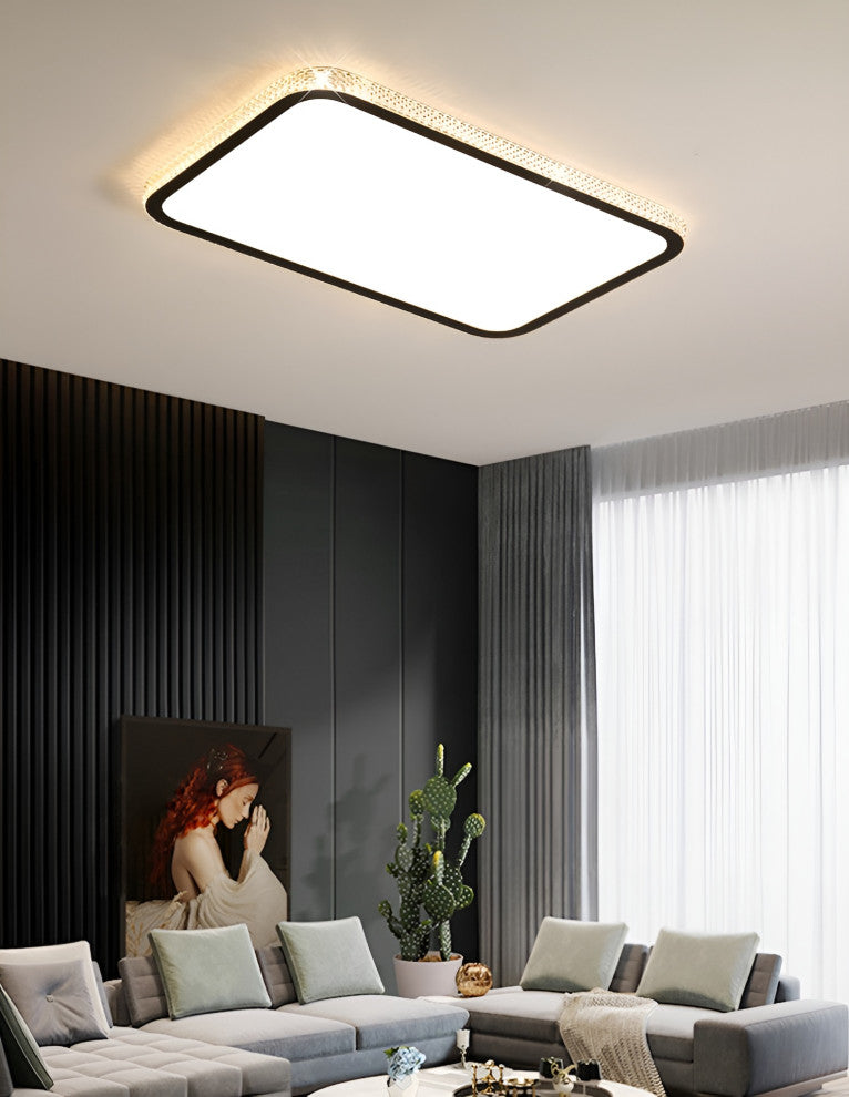 Abbiategrasso | Rectangle Crystal LED Ceiling Light, Black, Brightness Dimmable