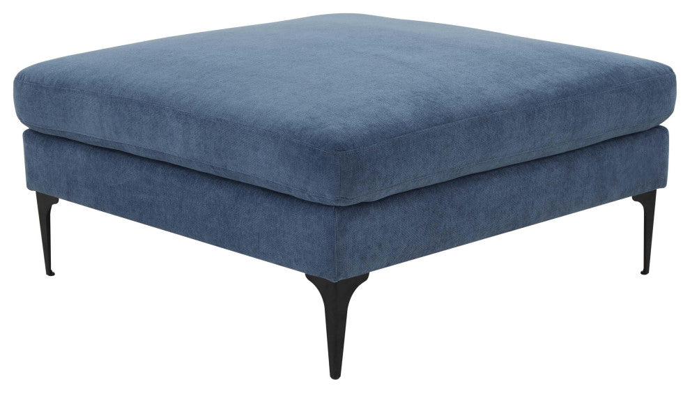 Serena Blue Velvet Ottoman With Black Legs