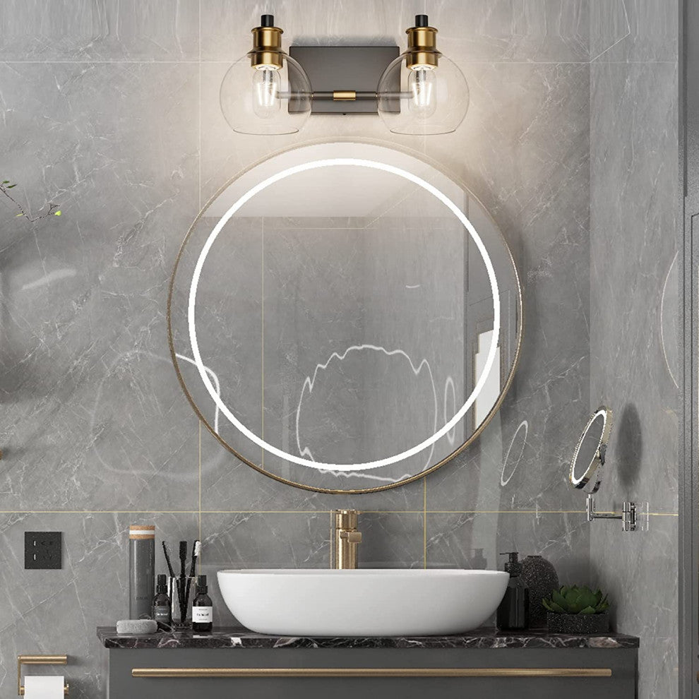 2 Light Vintage Bathroom Wall Sconce Farmhouse Glass Wall Light Over Mirror
