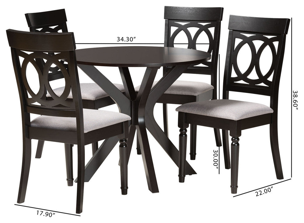 Rainier 5-Piece Dining Set, Gray/Dark Brown