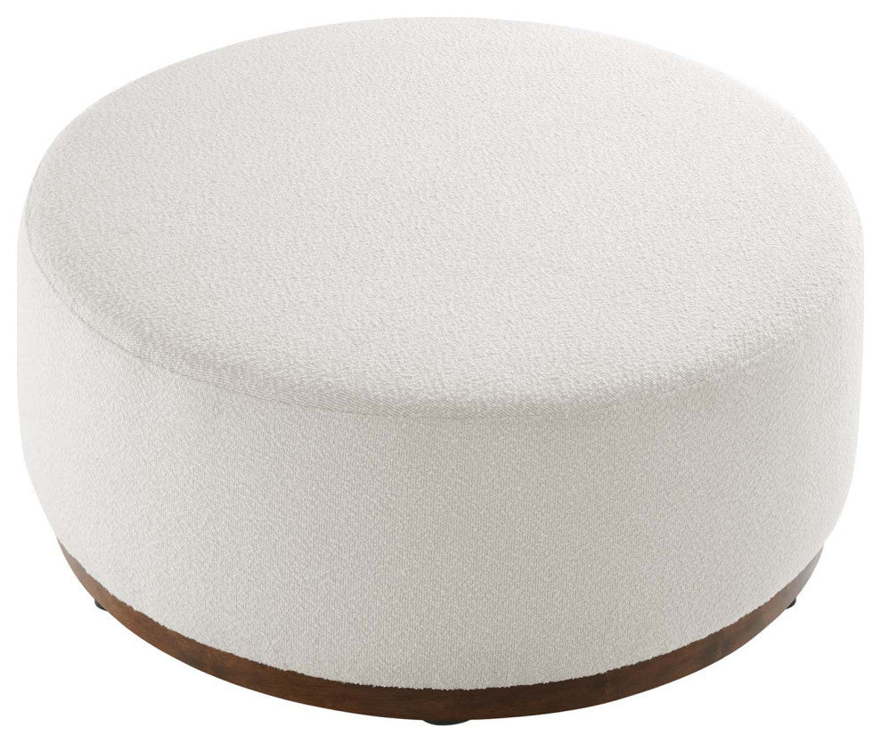 Tilden Large 38" Round Boucle Upholstered Upholstered Ottoman, Cloud Walnut