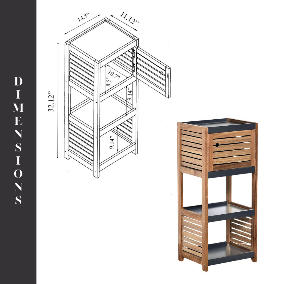Bathroom Storage Cabinet, Compact Freestanding Linen Cabinet for Small Spaces, Elements