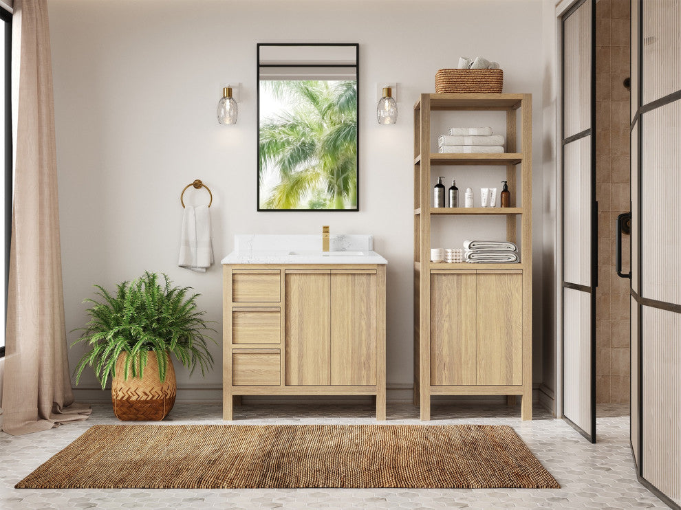 Elizabeth Oak 36" Right Offset Sink Vanity, White 1.5" Empira Quartz
