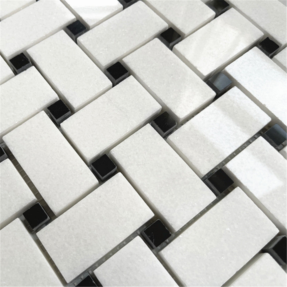 Thassos White Marble Basketweave Mosaic Vintage Bathroom Tile Polished, 1 sheet
