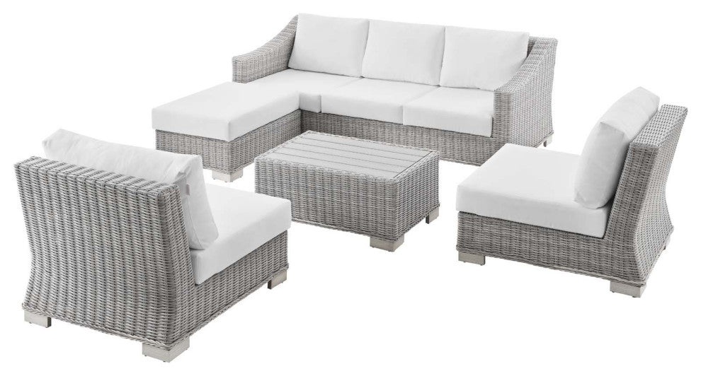 Lounge Sectional Sofa Chair Set, Rattan, Wicker, Gray White, Outdoor