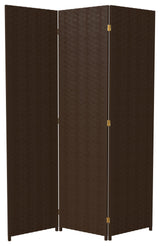 6' Tall Woven Fiber Room Divider, 3 Panel, Dark Mocha