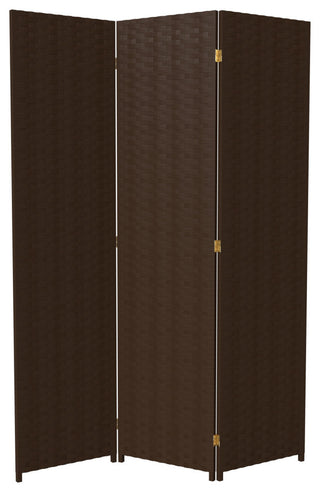 6' Tall Woven Fiber Room Divider, 3 Panel, Dark Mocha