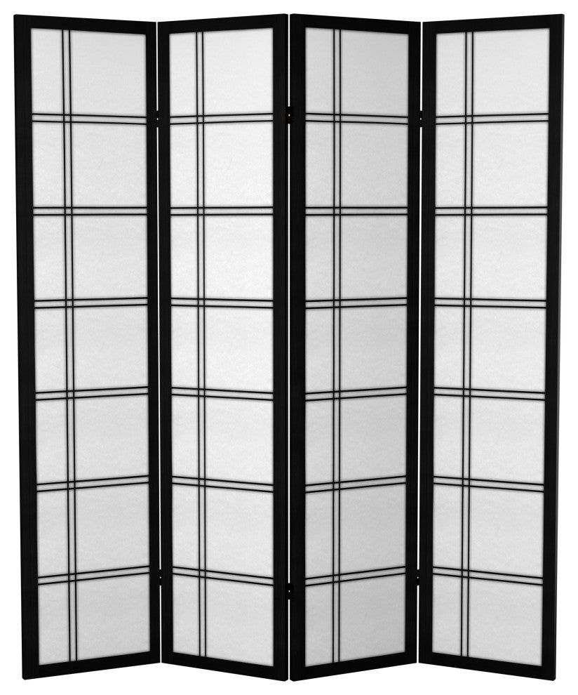 6' Tall Canvas Double Cross Room Divider, Black, 4 Panels