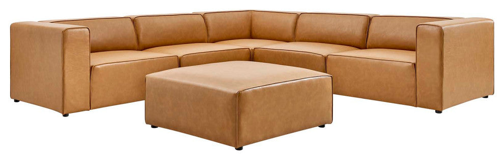 Sectional Sofa Set, Faux Vegan Leather, Tan, Modern, Living Lounge Hospitality