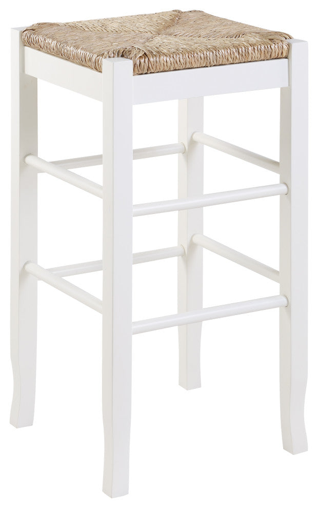 Square Rush Backless Wood Bar Stool, Cream