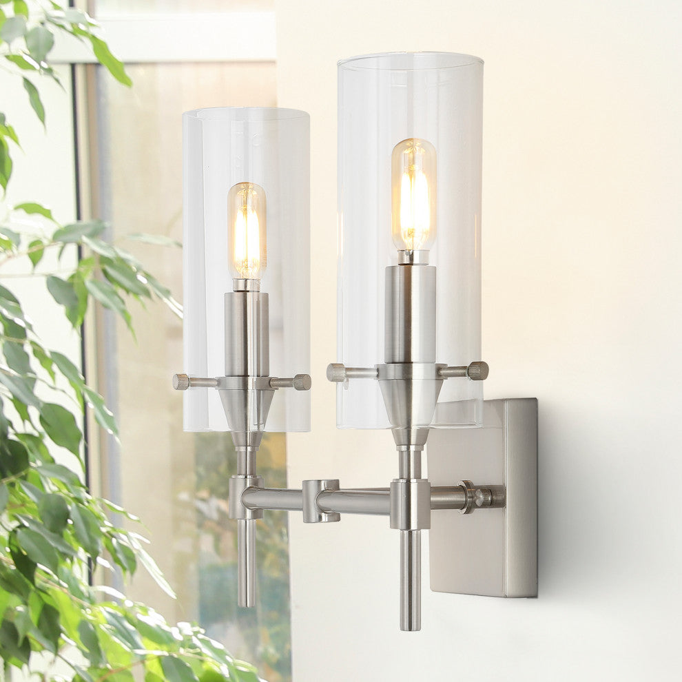 Cato 13.5" 2-Light Modern Farmhouse Iron/Glass Vanity, Oil Rubbed Bronze/Clear