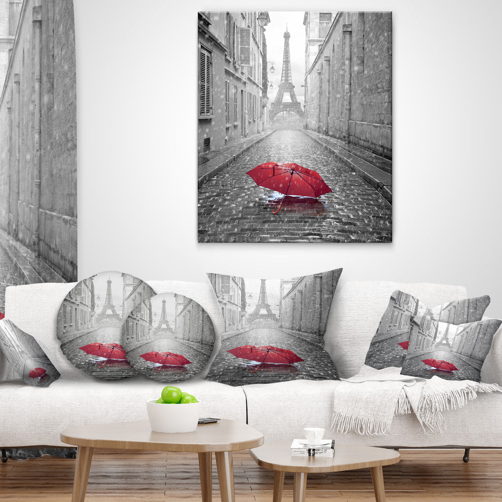 Eiffel View from Paris Street Cityscape Photo Throw Pillow, 16"x16"
