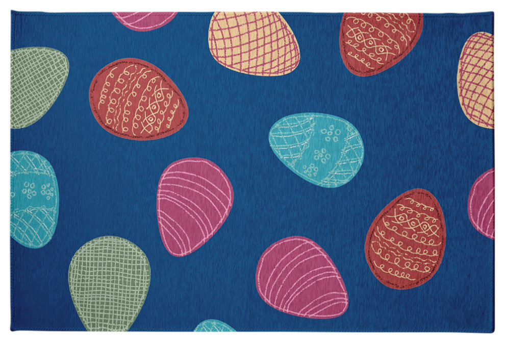 Egg Hunt Easter Chenille Rug, Dark Cobalt Blue, 4'x6'