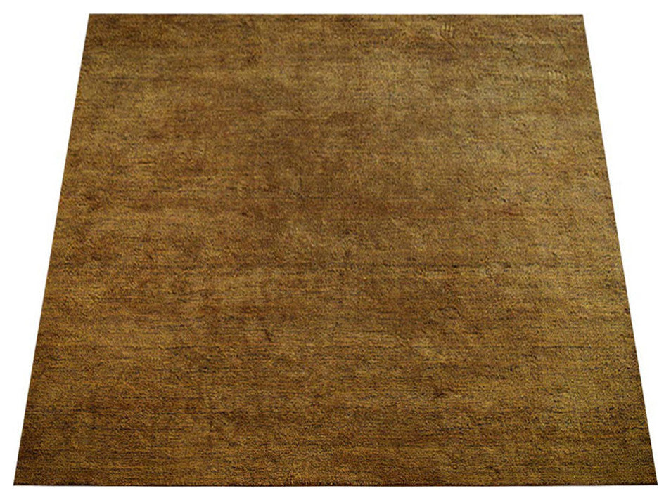 Hand Knotted Loom Silk Mix Area Rug Solid Gold