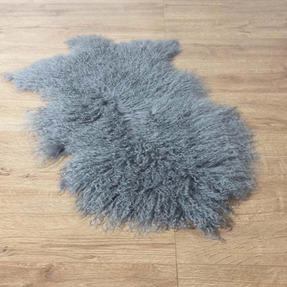 Bowron Mongolian Lambskin Throw Rug, Steel