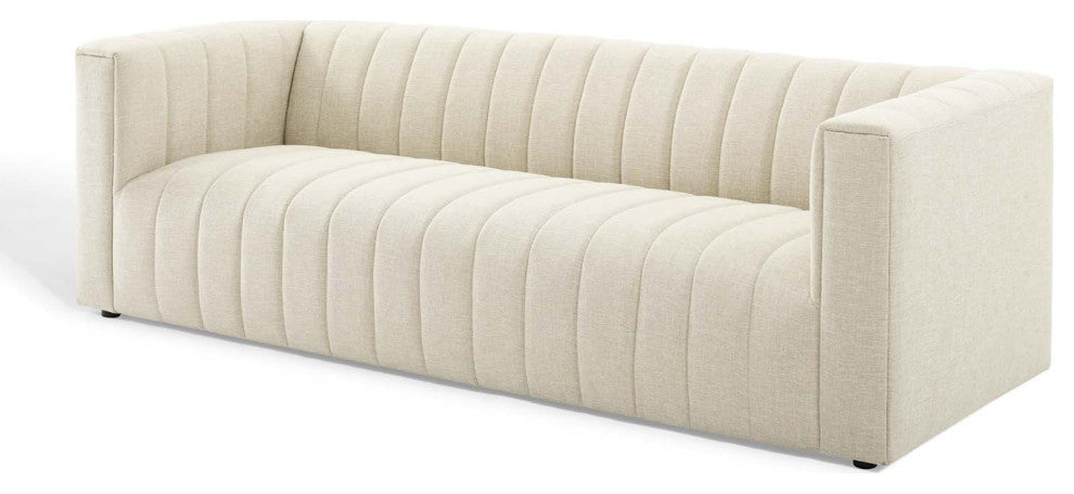Tufted Sofa, Fabric, Beige, Modern, Living Lounge Room Hotel Lobby Hospitality