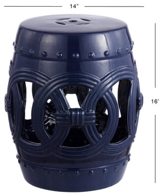 Lucky Coins 16" Chinese Ceramic Drum Garden Stool, Navy