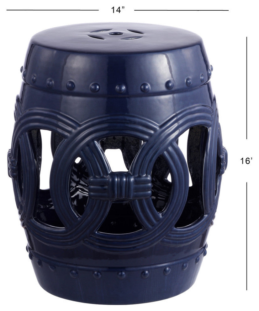 Lucky Coins 16" Chinese Ceramic Drum Garden Stool, Navy