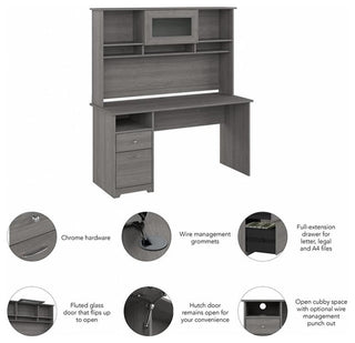 Cabot 60W Computer Desk with Hutch in Modern Gray - Engineered Wood