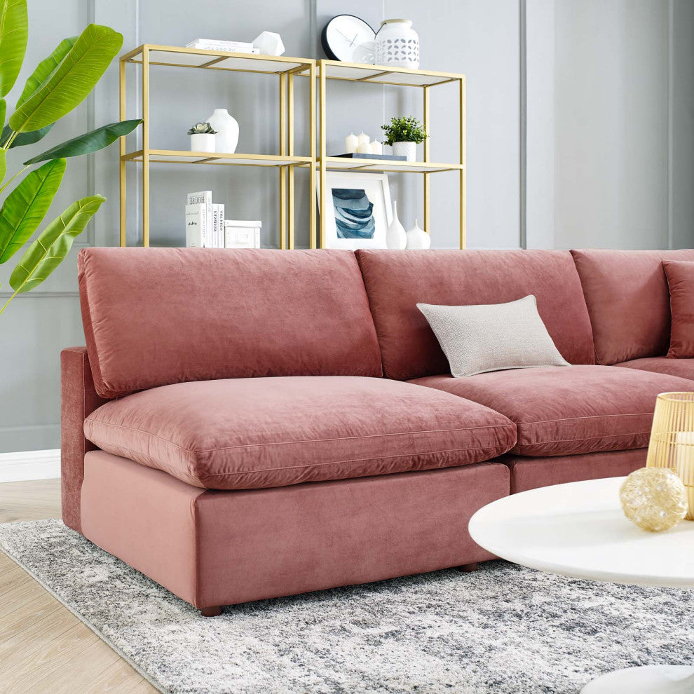 Sectional Sofa Set, Velvet, Pink, Modern, Living Lounge Hotel Lobby Hospitality