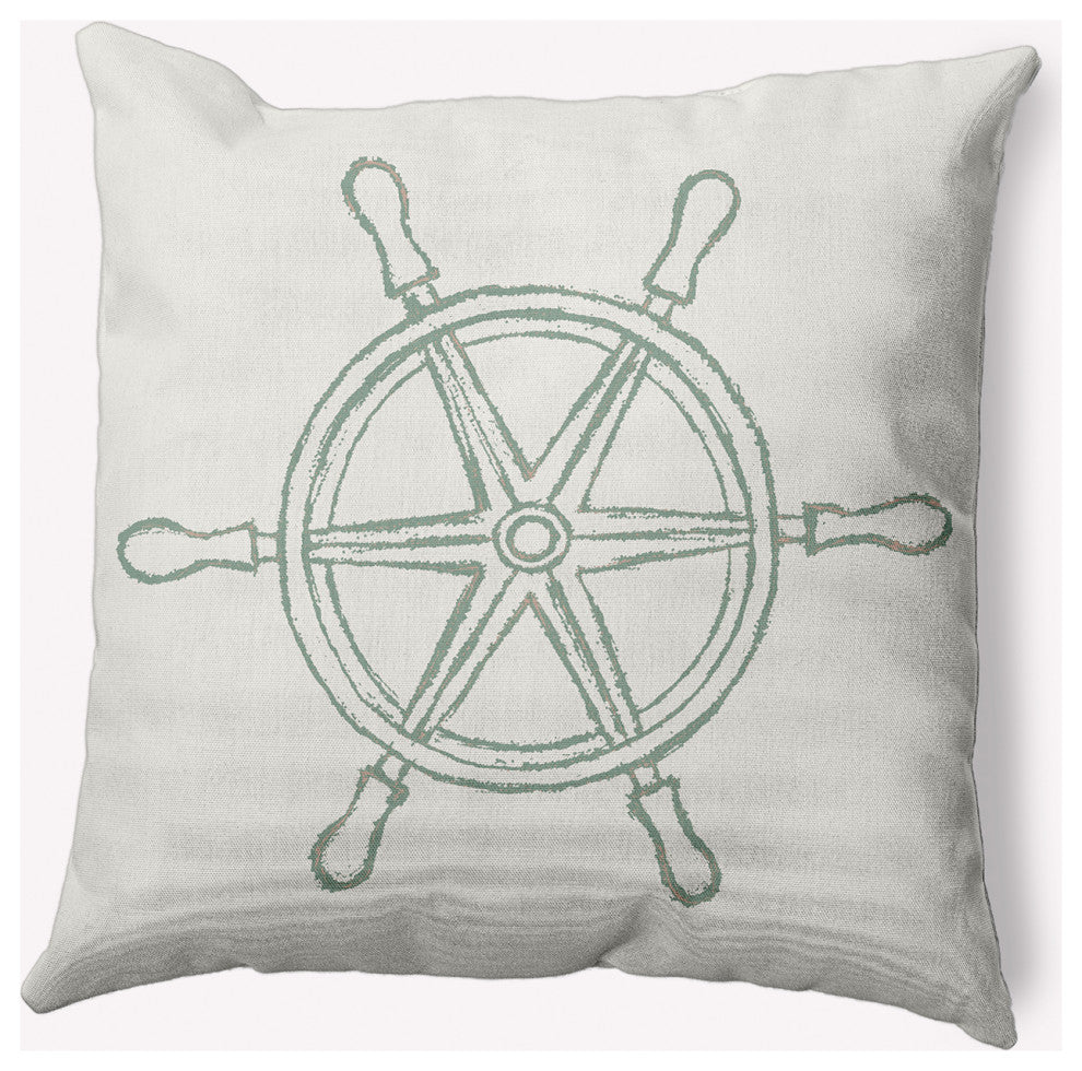 26x26" Large Ship Wheel Nautical Decorative Indoor Pillow, Sage