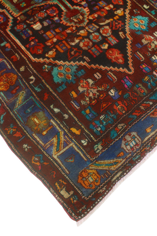 Fine Vintage Distressed Winfred Burgundy/Charcoal Rug, 5'1x8'11