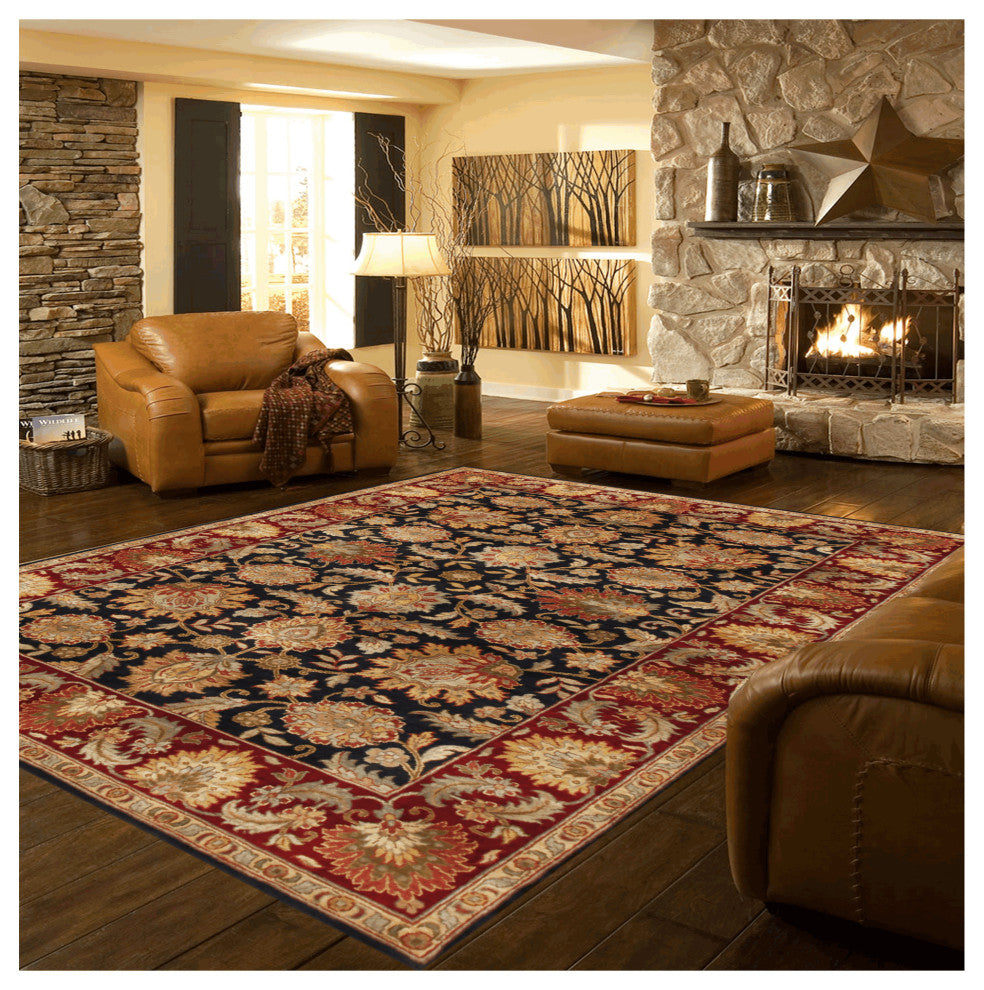Agra AG-04 Traditional Black Floral Hand Knotted Wool Rug 6'x9'