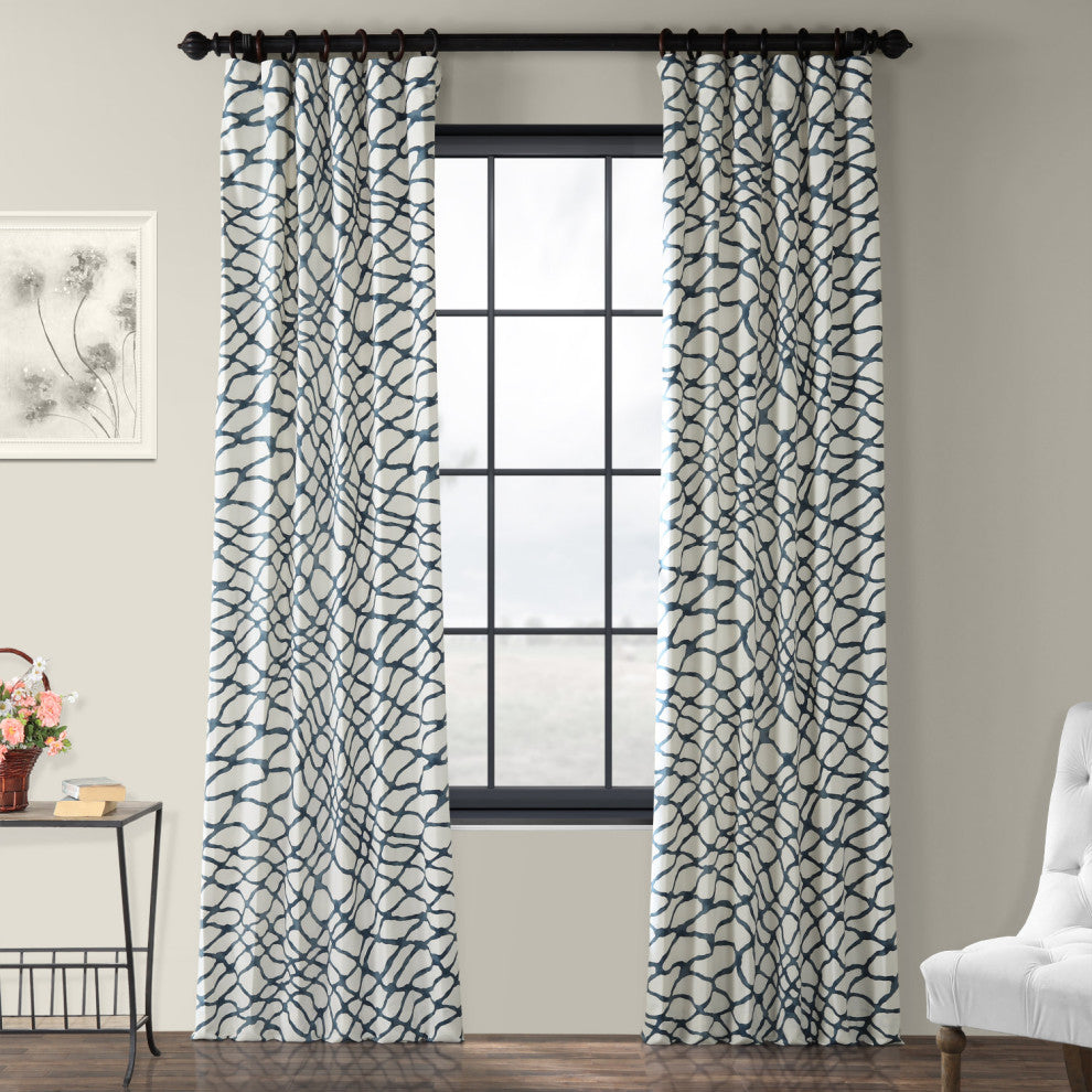Ellis Printed Cotton Twill Curtain Single Panel, Ellis Blue, 50"x84"