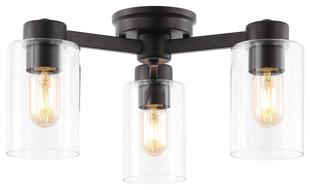 Orville 17" 3-Light Farmhouse Iron LED Semi Flush Mount, Oil Rubbed Bronze/Clear