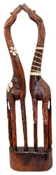 32" Tall Hand Carved Wooden Kissing Giraffes Statue