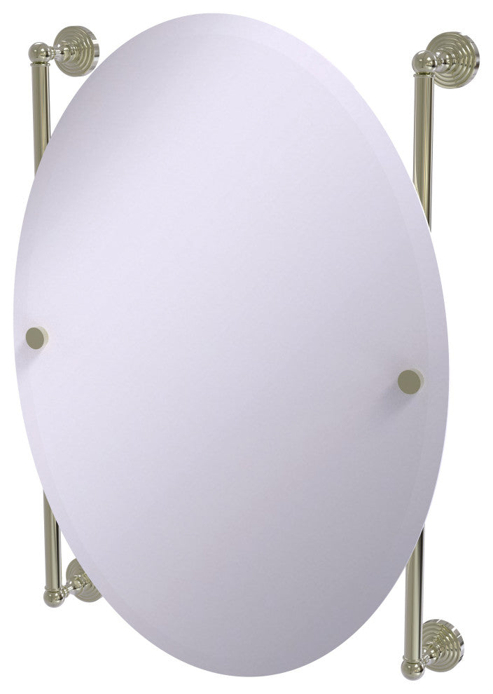 Waverly Place Oval Frameless Rail Mounted Mirror, Polished Nickel