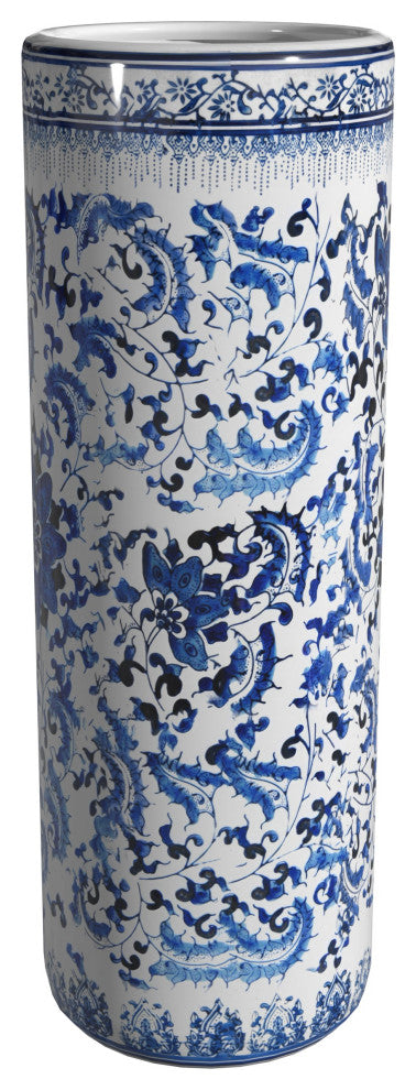 24" Floral Blue and White Porcelain Umbrella Stand