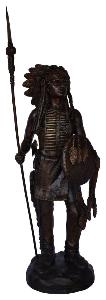 Indian Chief Made of Very Detailed Bronze Statue Size: 24"L x 18"W x 53"H.
