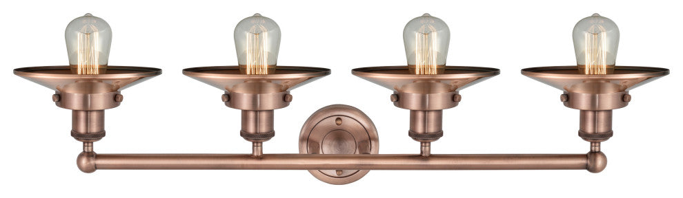 Edison 4-Light 35" Vanity Light, Antique Copper Finish, Antique Copper Shade