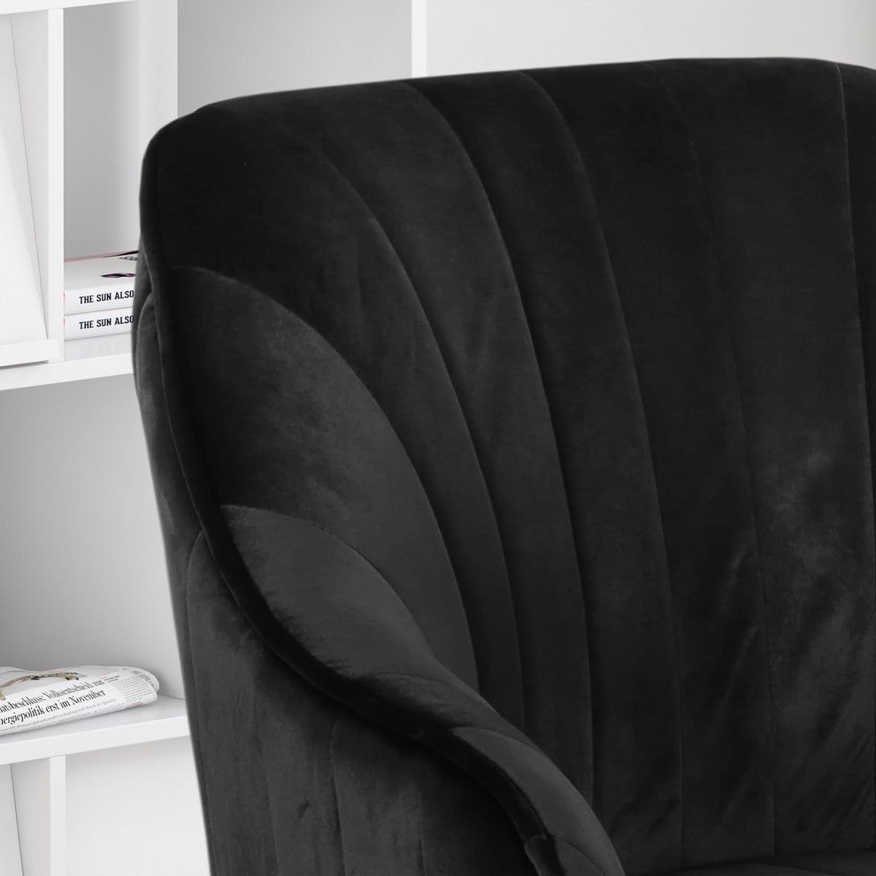 Cassandra Velvet Home Office Chair With Swivel Base, Black, Silver Finish