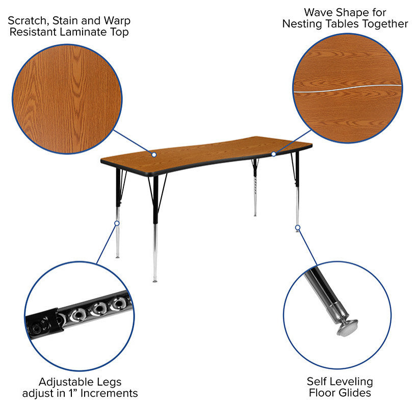 86" Oval Wave Flexible Laminate Activity Table Set -18" Student Stack Chairs, Oa