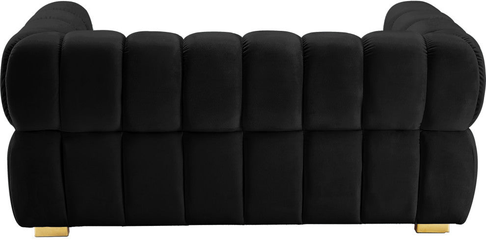 Gwen Velvet Upholstered Chair, Black, Loveseat
