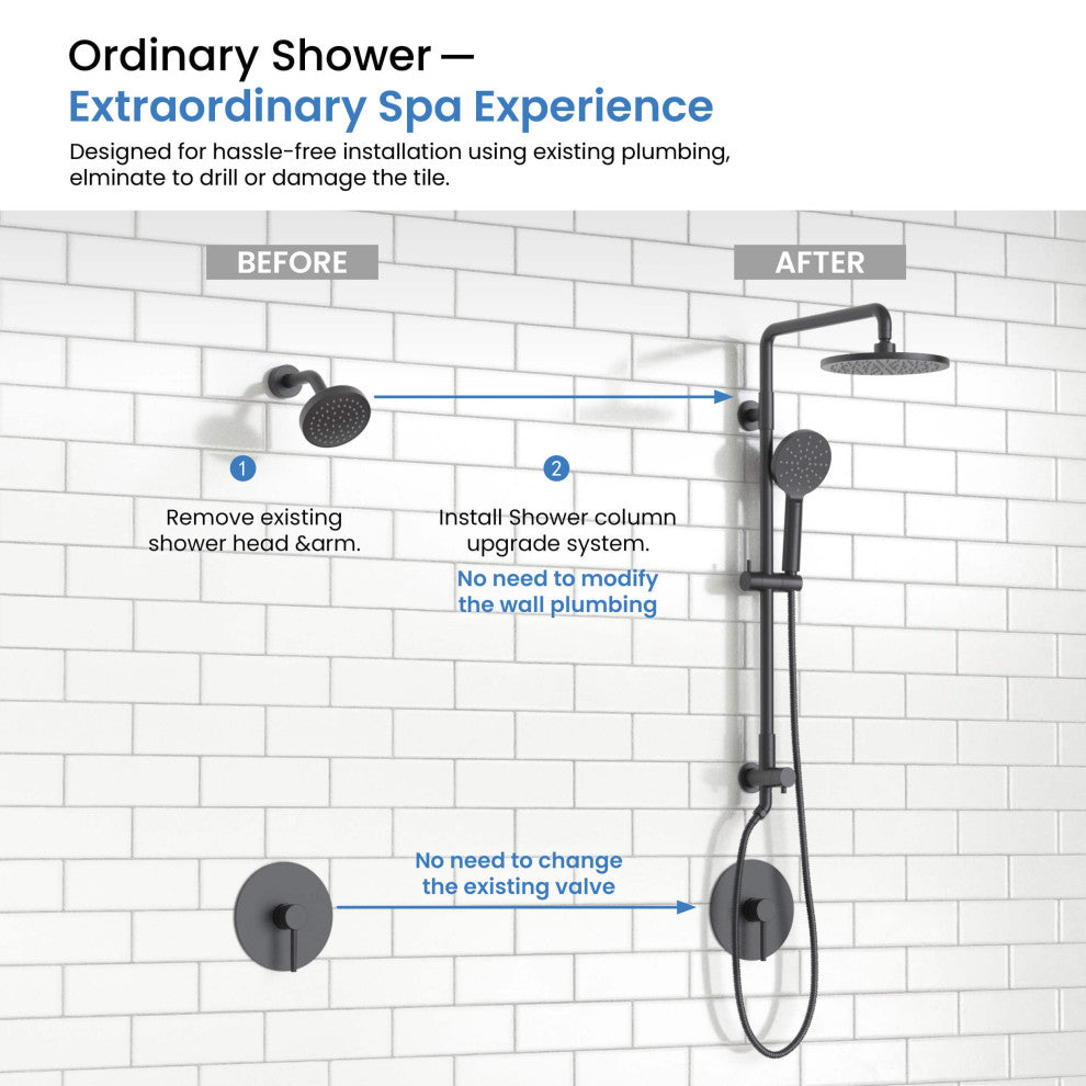 Circular Shower Column With Dual Function Shower Head, Matte Black, Without Rough in Valve