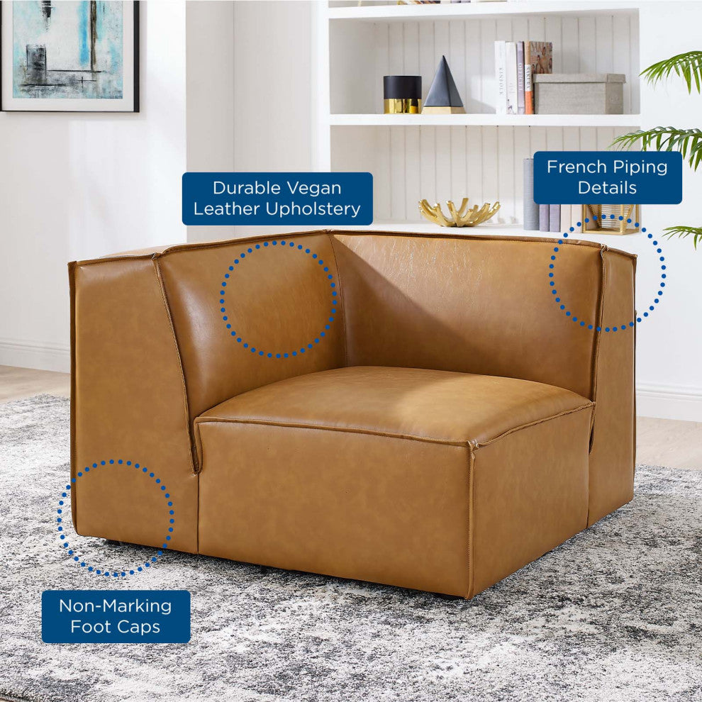 Sofa Corner Chair, Faux Vegan Leather, Tan, Modern, Living Lounge Hospitality
