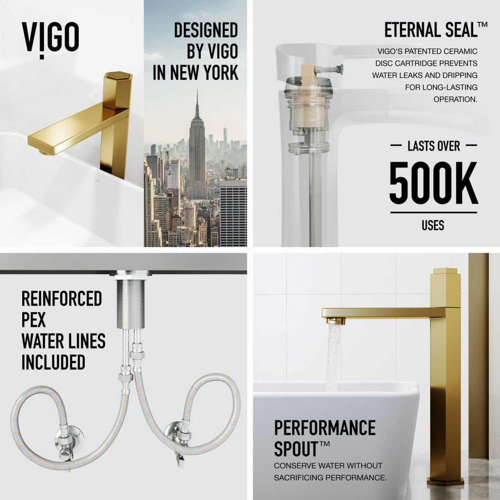 VIGO Nova 10" H Single Handle Single Hole Bathroom Vessel Faucet, Matte Brushed Gold